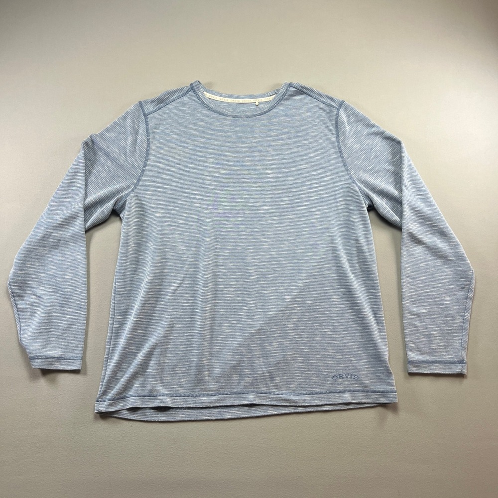 Orvis Cascaden Shirt Mens Large Blue Space Dye Classic Fit Long Sleeve Crew Neck